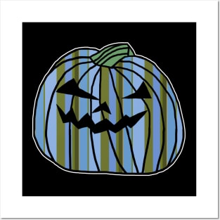 Blue Green Stripes Halloween Horror Pumpkin Posters and Art